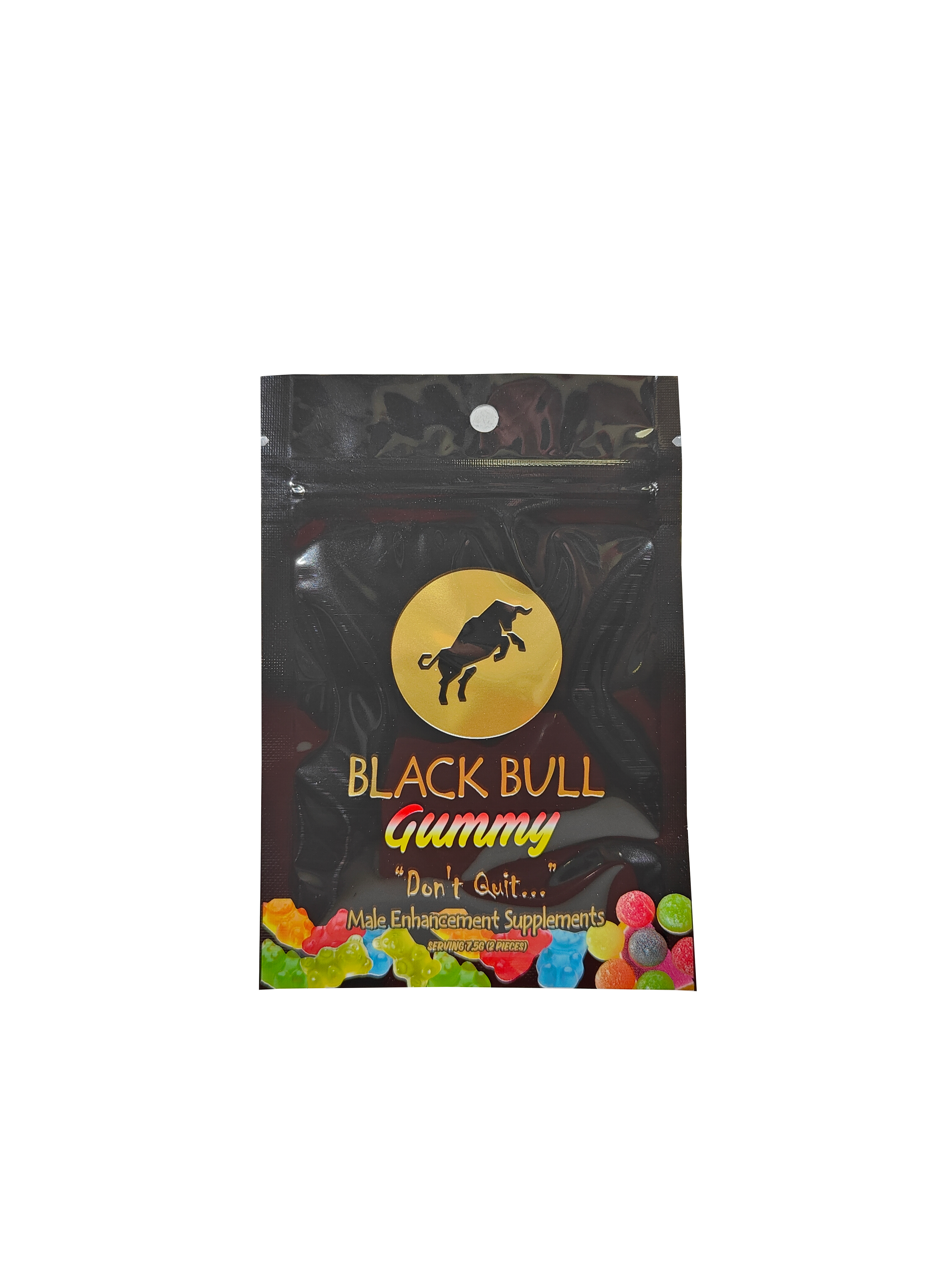 Single packet of two Black Bull Gummies. A premium male enhancement supplement in gummy form.