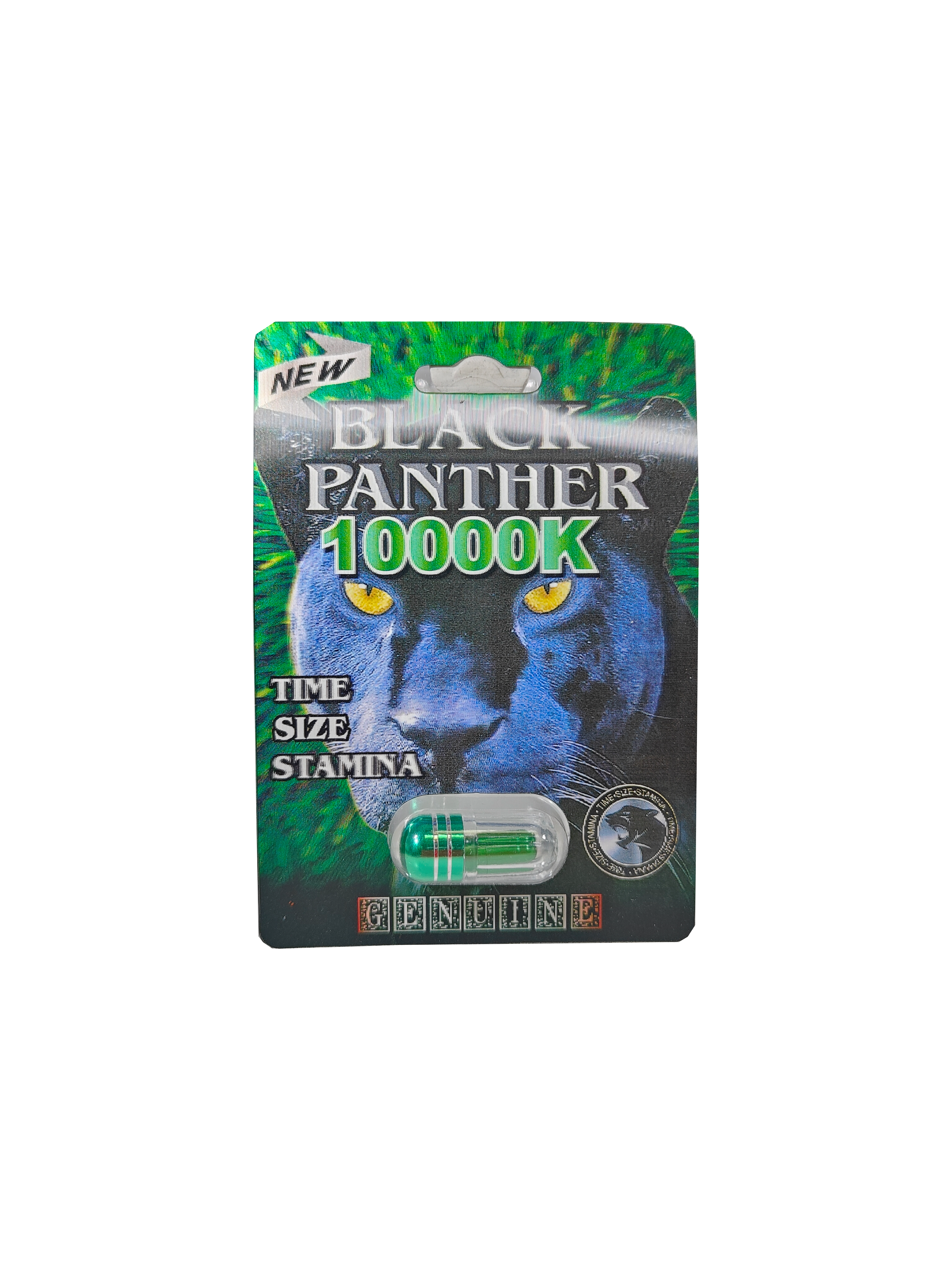 Single capsule packet of Black Panther 10000K, a stamina enhancement in pill form.