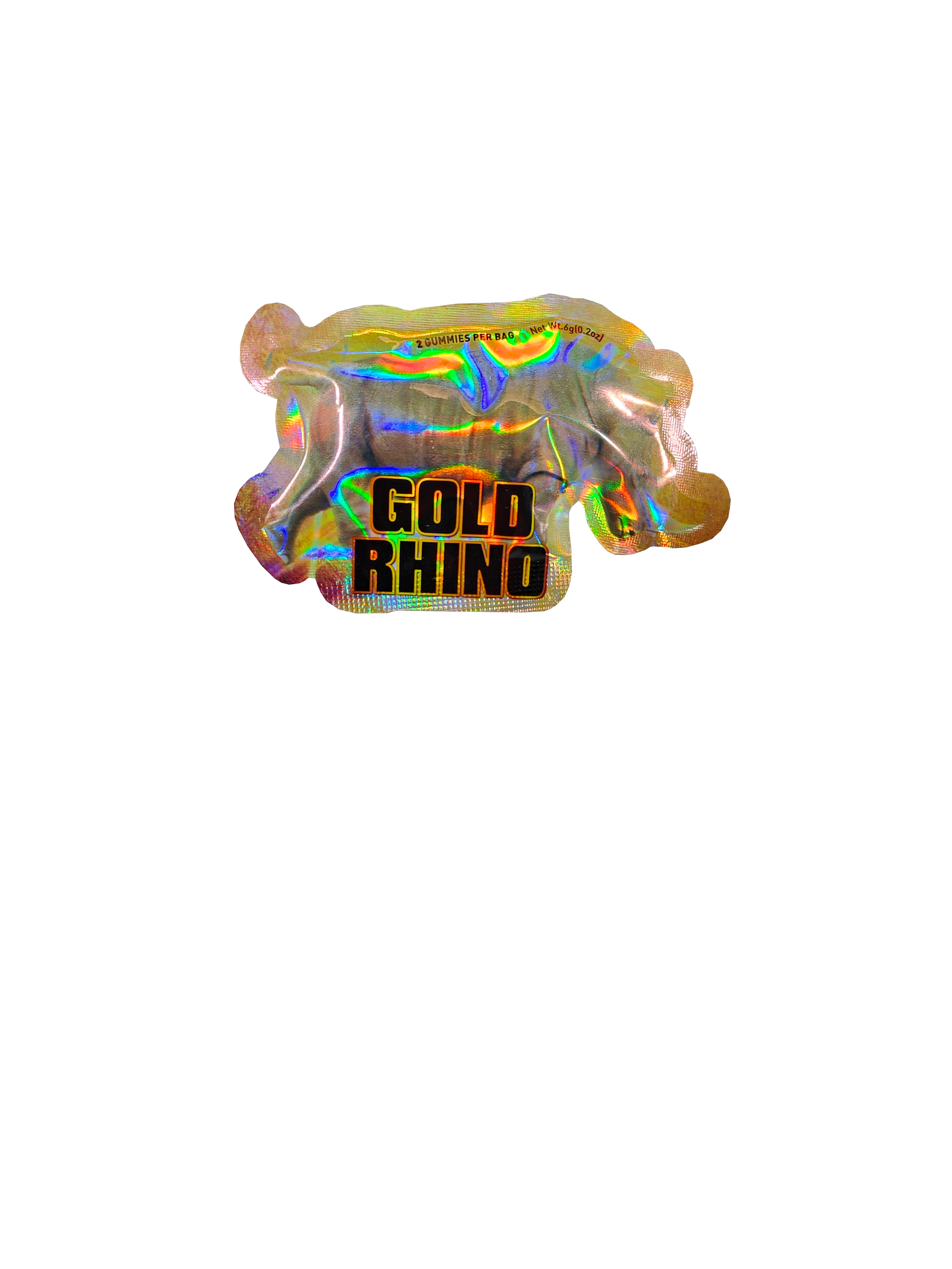 A single packet of two Gold Rhino Gummies male enhancement supplement product.