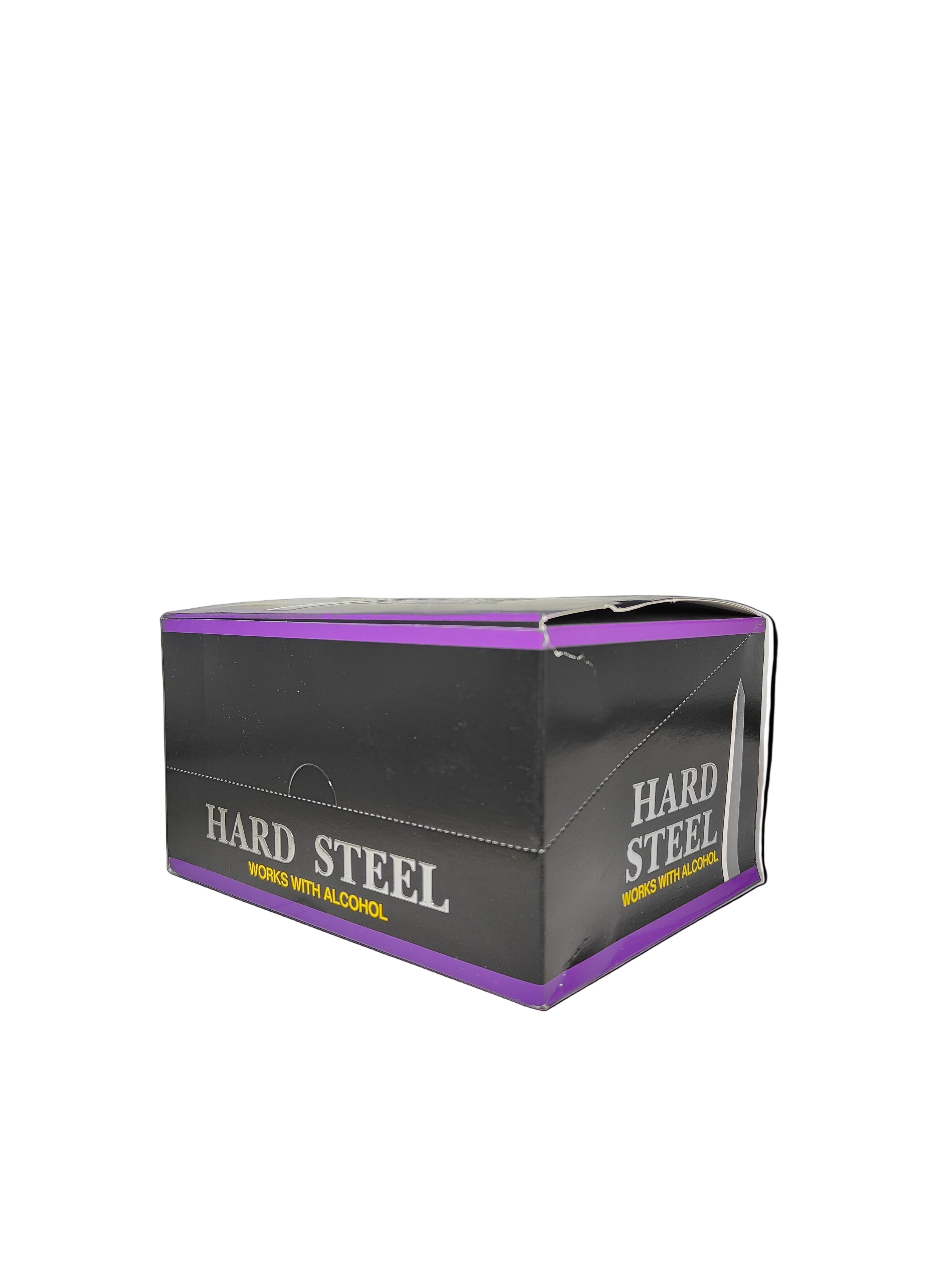 Front view of Hard Steel Shots, a display box of premium male enhancement supplements.