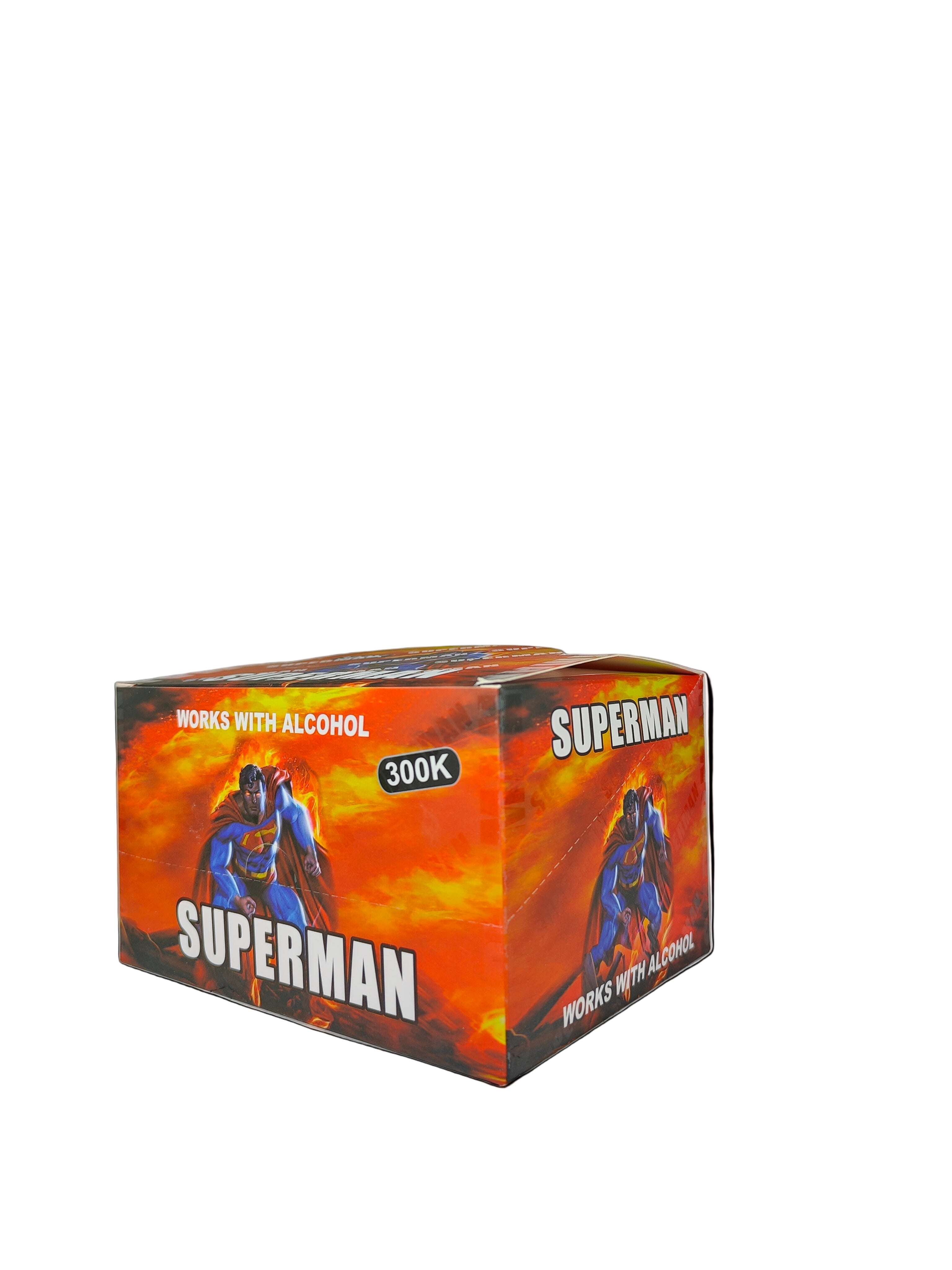 Front view of Superman Titanium 300K Male Enhancement Shots, a display box of premium male enhancement supplements.