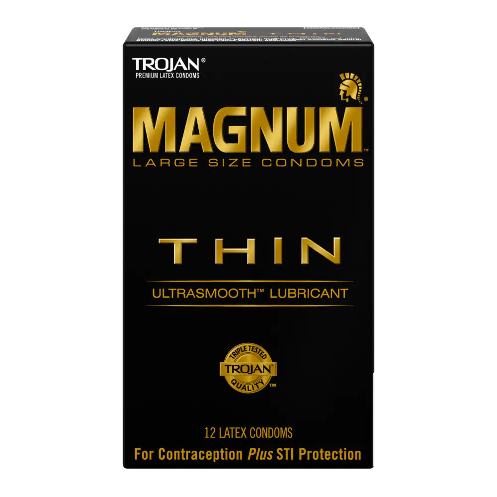 Front View of Trojan Magnum Thin Lubricated Latex Condoms box