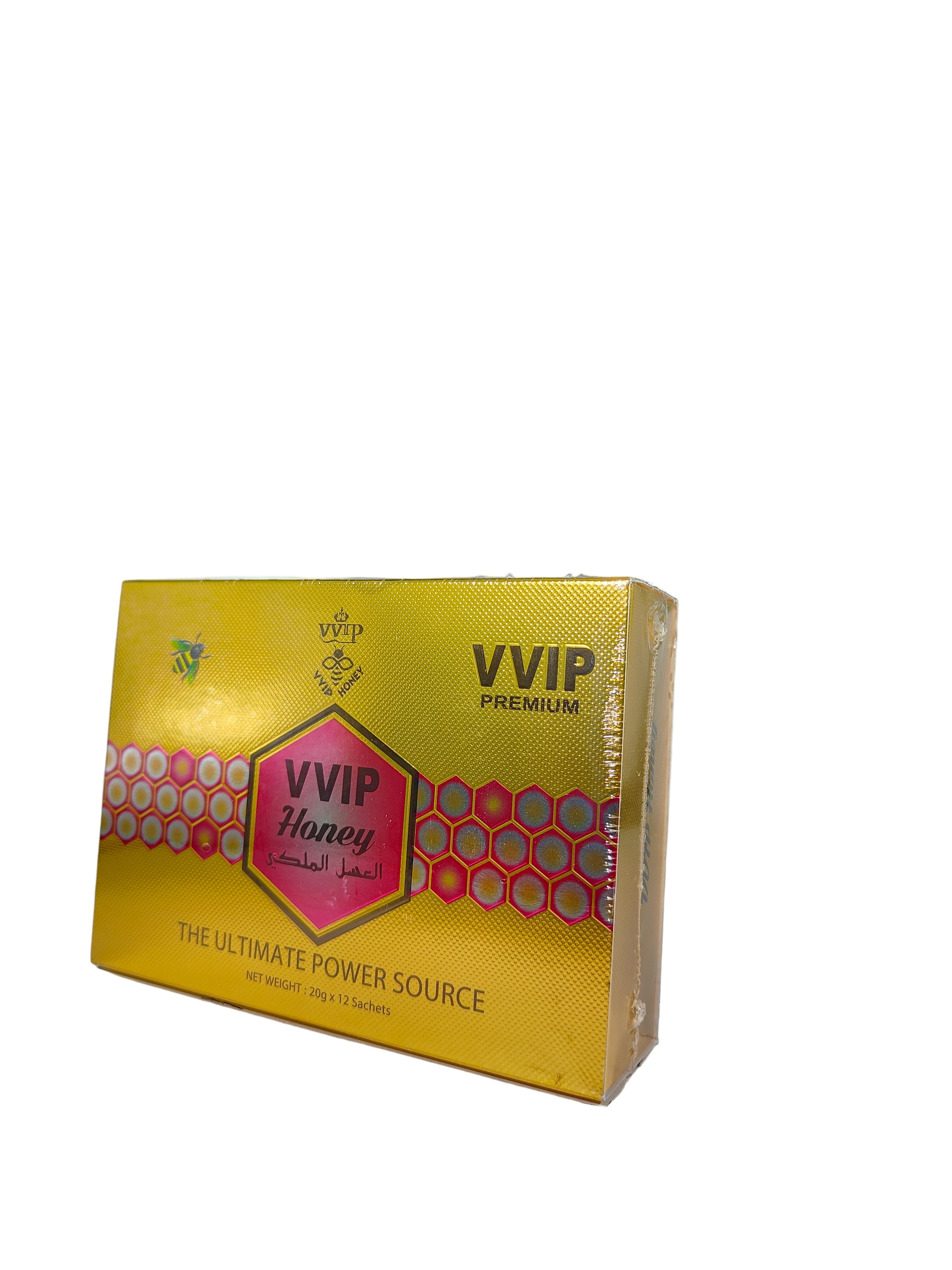 Front view of VVIP Royal Honey Gold box, A box of male stamina and energy supplement.