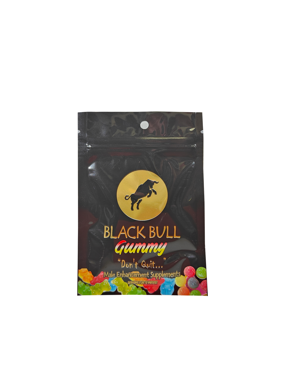 Single packet of two Black Bull Gummies. A premium male enhancement supplement in gummy form.