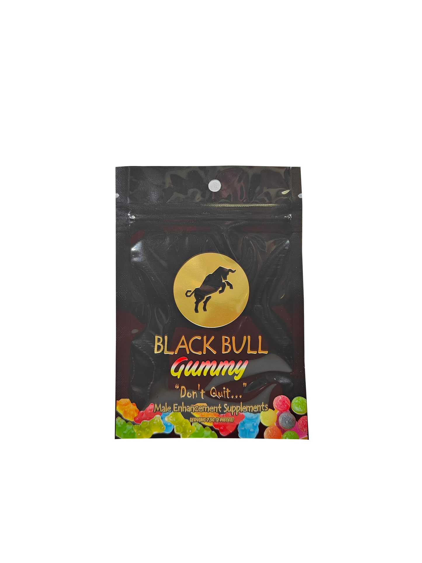 Single packet of two Black Bull Gummies. A premium male enhancement supplement in gummy form.