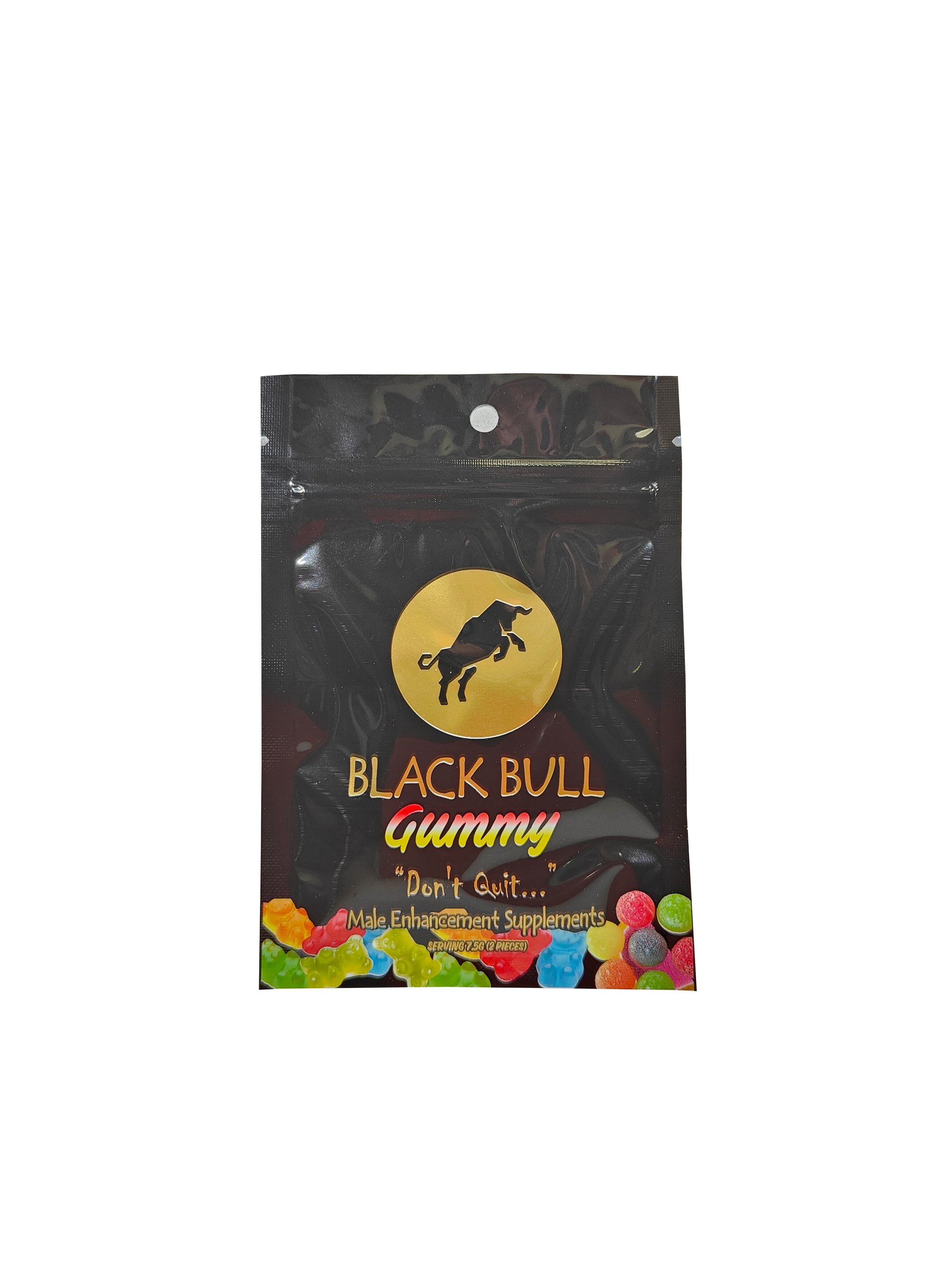 Single packet of two Black Bull Gummies. A premium male enhancement supplement in gummy form.