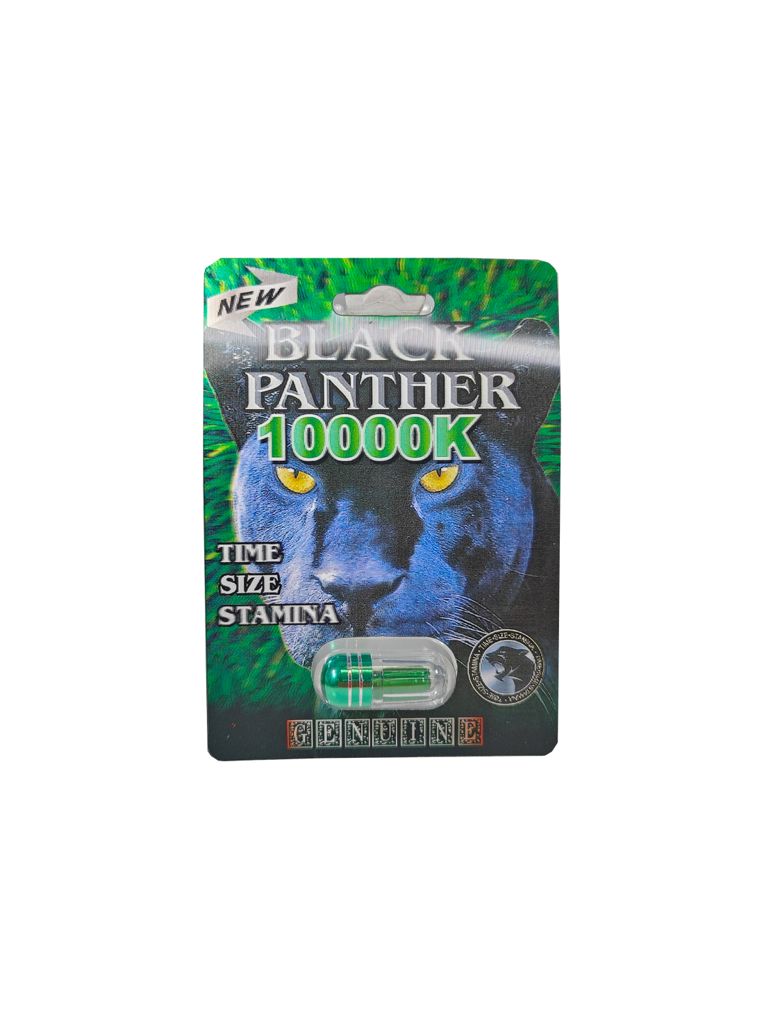 Single capsule packet of Black Panther 10000K, a stamina enhancement in pill form.