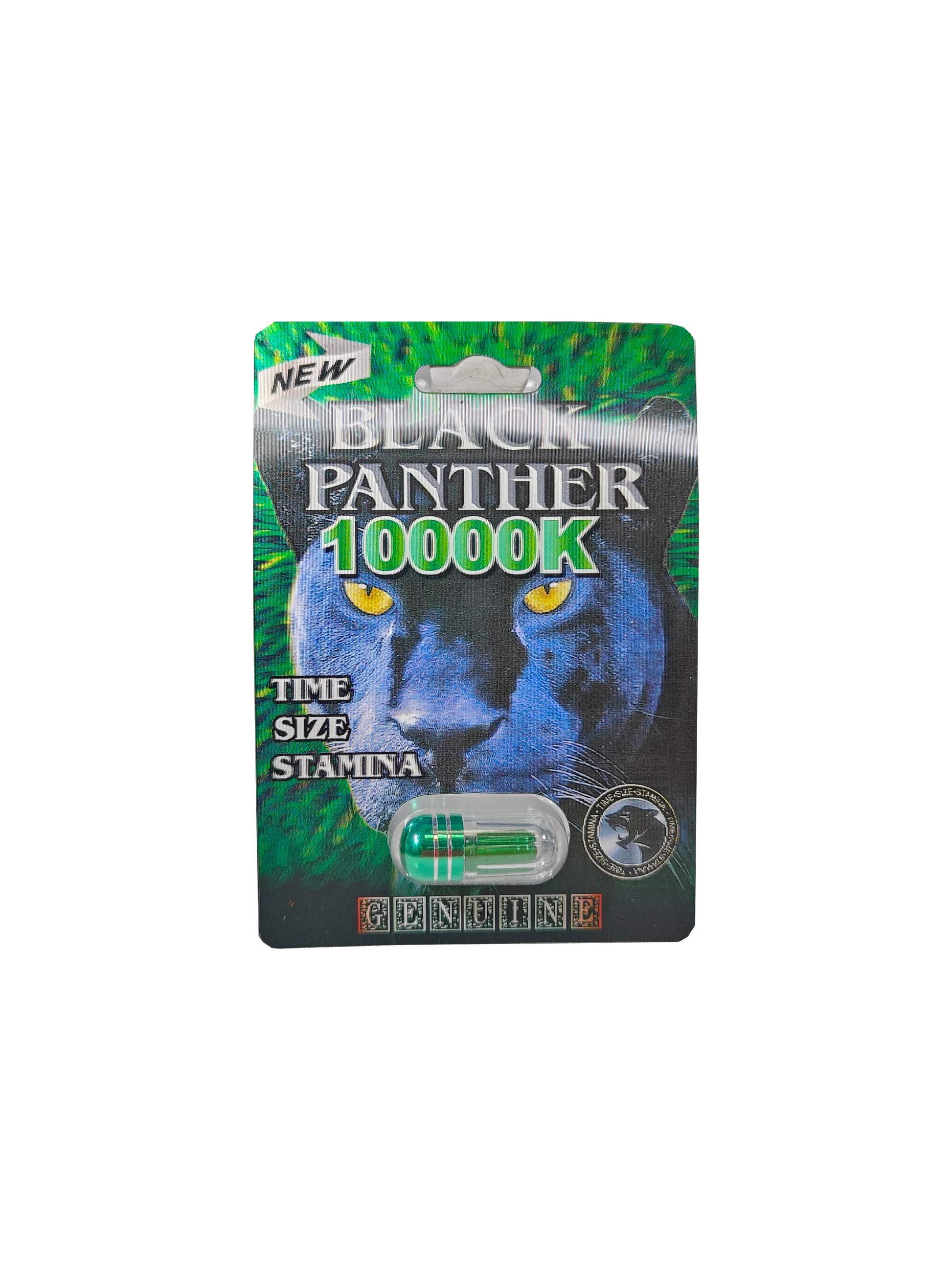 Single capsule packet of Black Panther 10000K, a stamina enhancement in pill form.