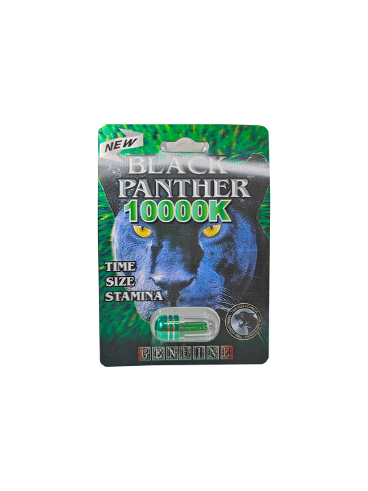 Single capsule packet of Black Panther 10000K, a stamina enhancement in pill form.