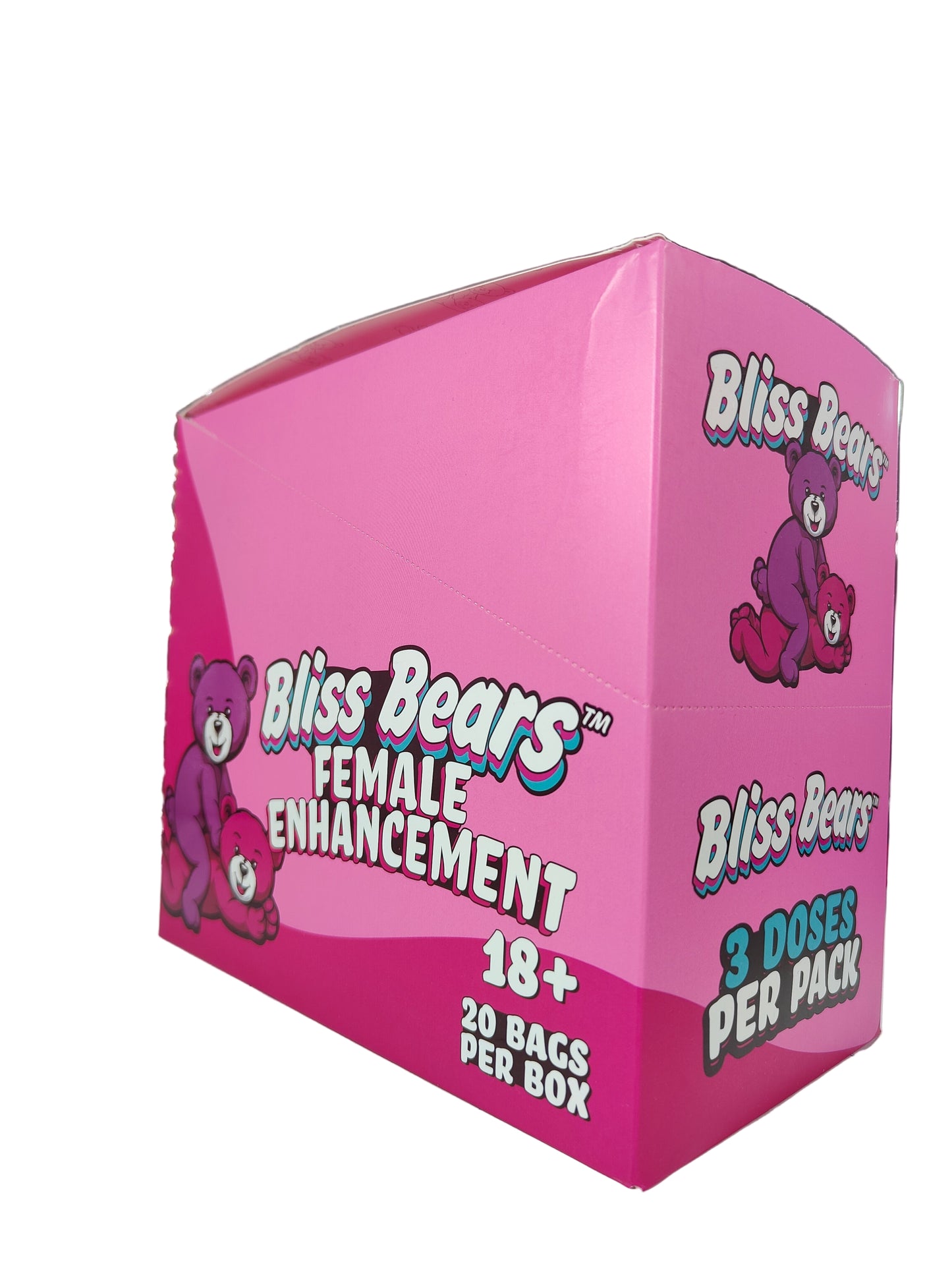 Front view of Bliss Bears Female Enhancement gummy display box. Female arousal supplement in gummy form.