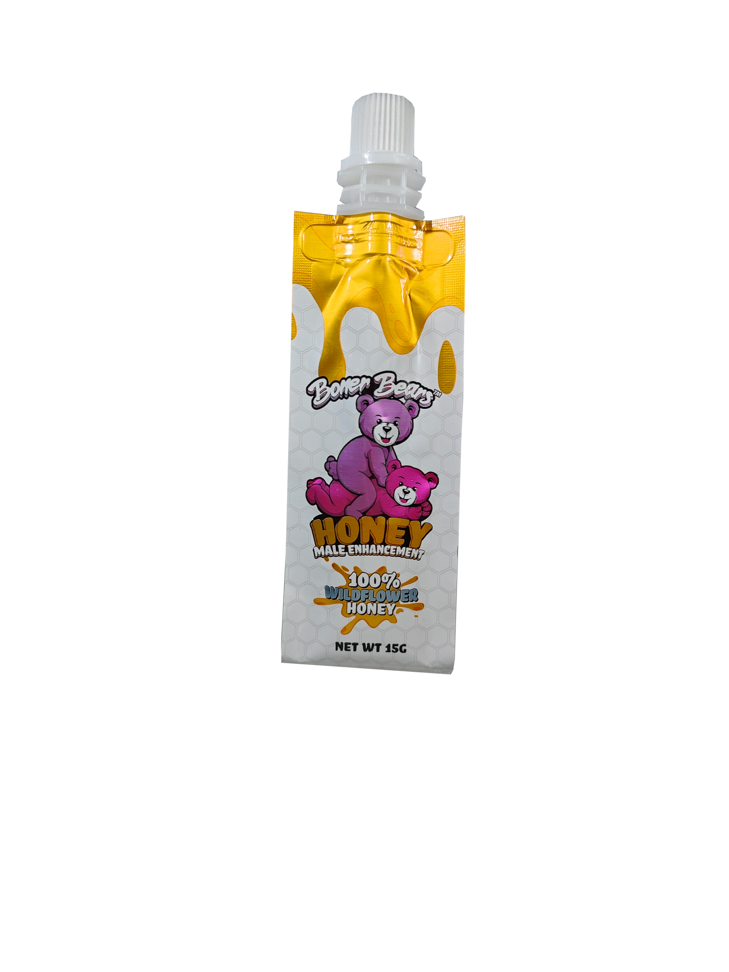 A single packet of Boner Bear Honey, a male enhancement supplement product.