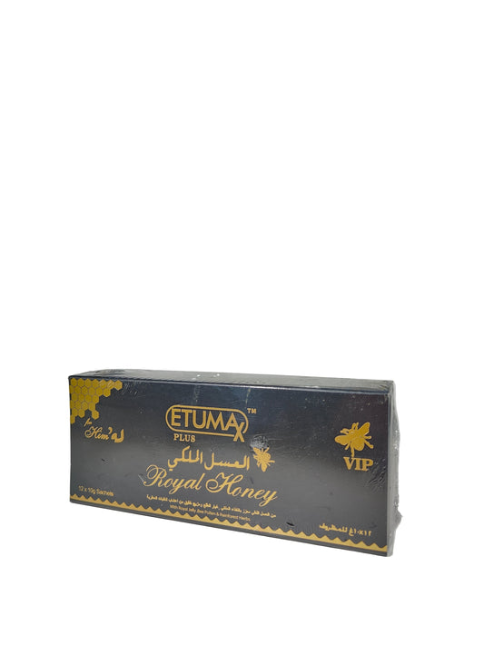 Front view of ETUMAX Plus Royal Honey Black. A box of male enhancement supplement product.