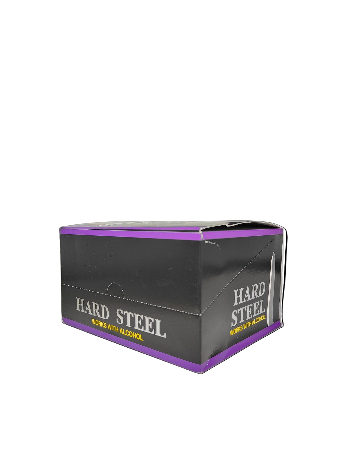 Front view of Hard Steel Shots, a display box of premium male enhancement supplements.