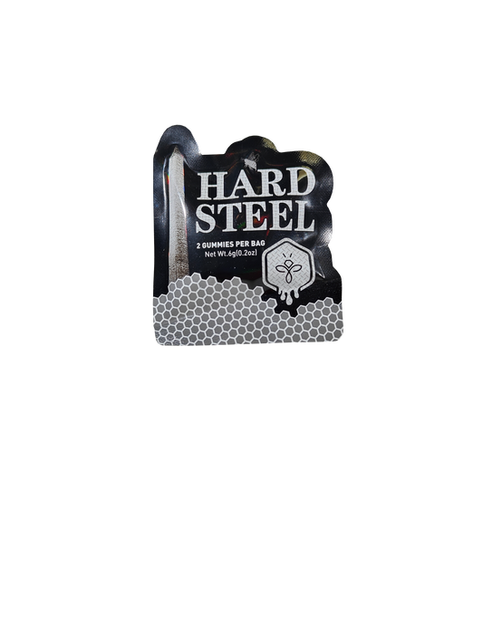 A single packet of two Hard Steel Gummies male enhancement supplement product.