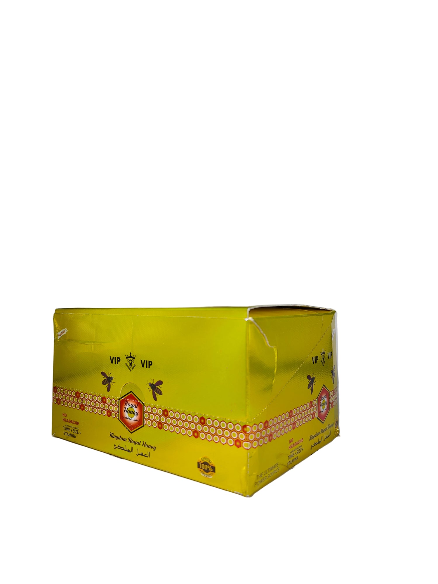 Front view of Kingdom Royal Honey shots, a display box of premium male enhancement supplements.