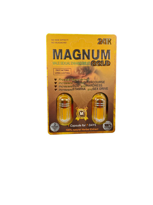 Double capsule packet of Magnum 24K Gold Male enhancement product.