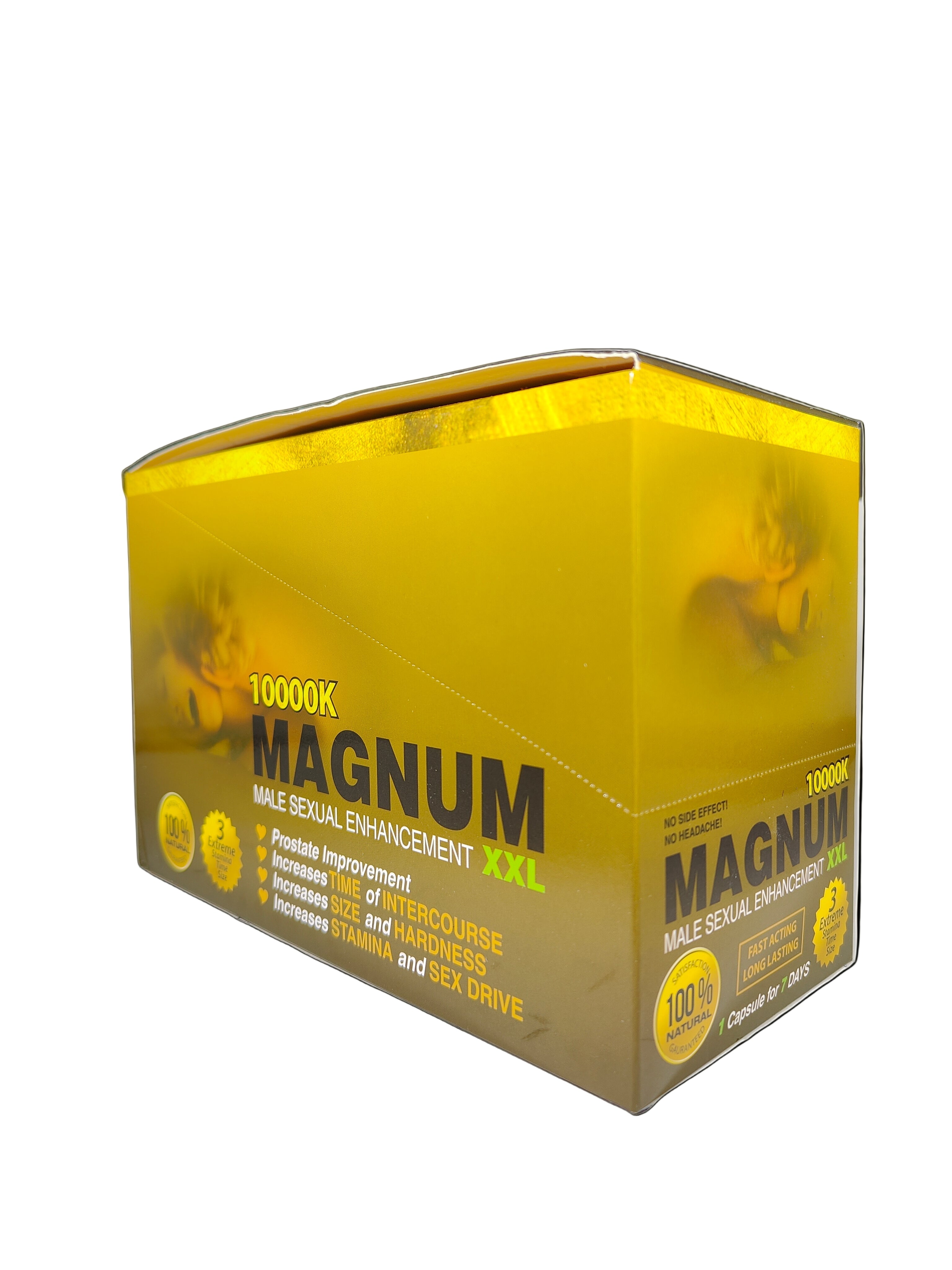 Front view of Magnum XXL 10000K Capsule display box for male enhancements.