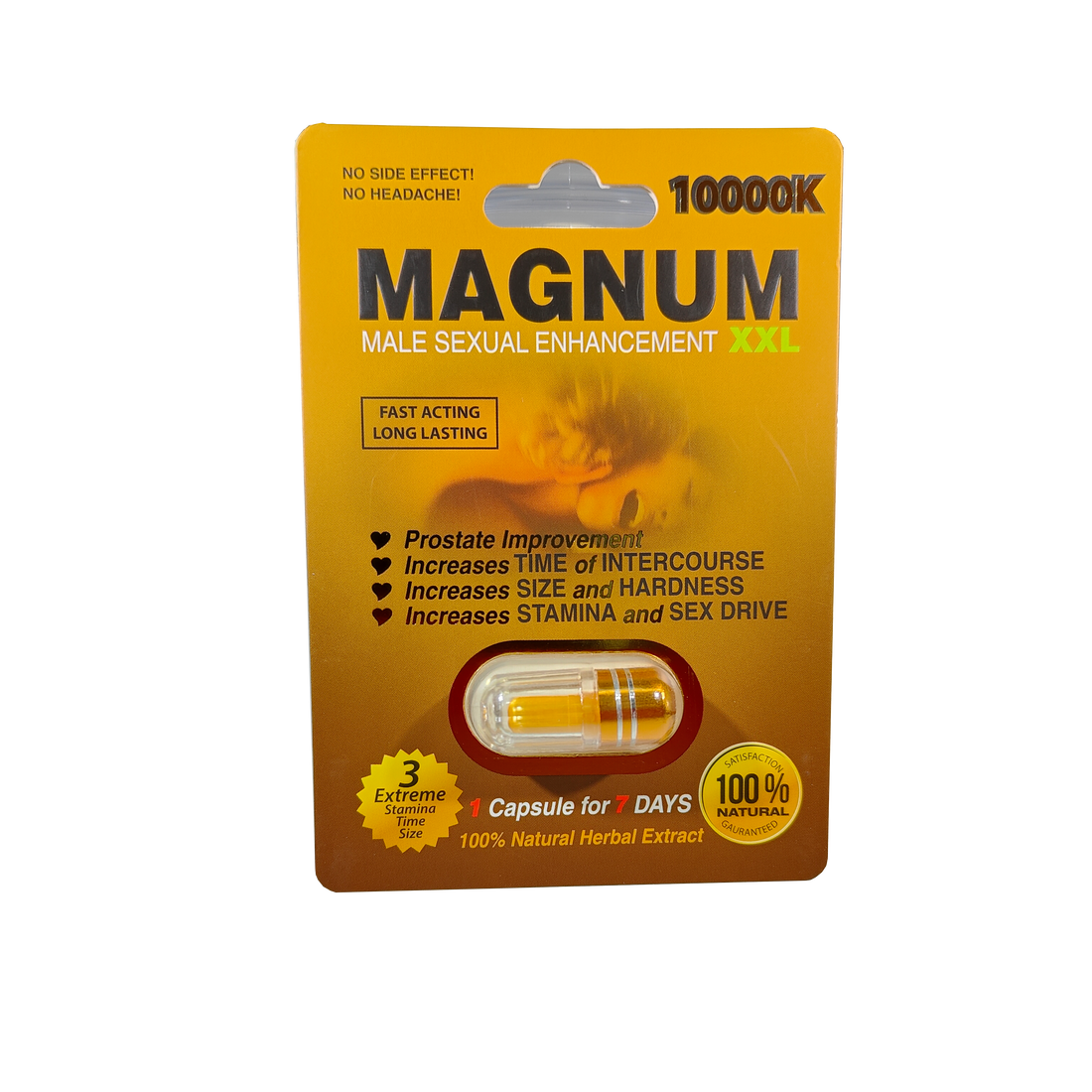 Single capsule packet of Magnum XXL 10000k Male enhancement product.