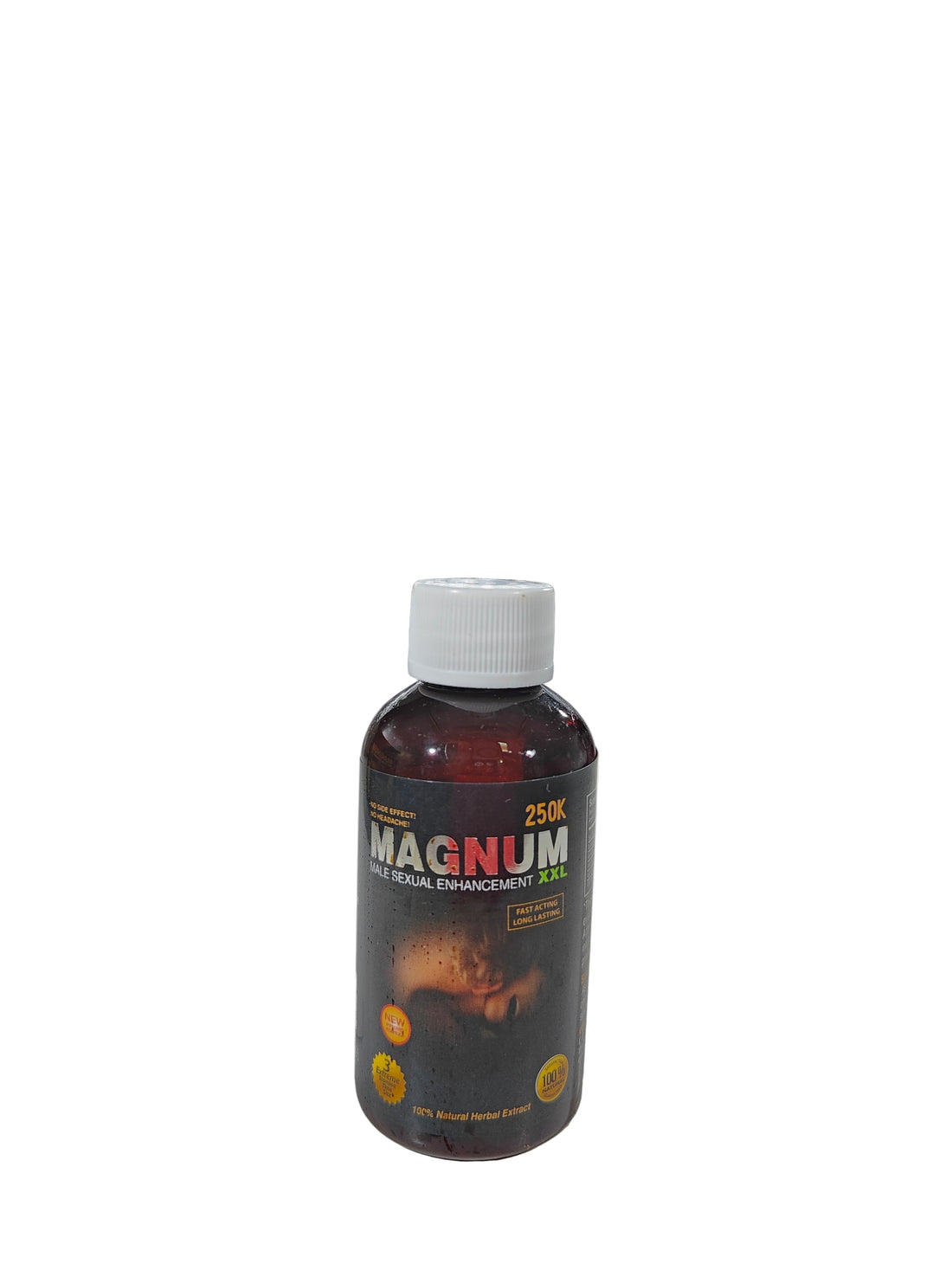 A single shot of Magnum XXL 250K Male enhancement supplement in liquid form.