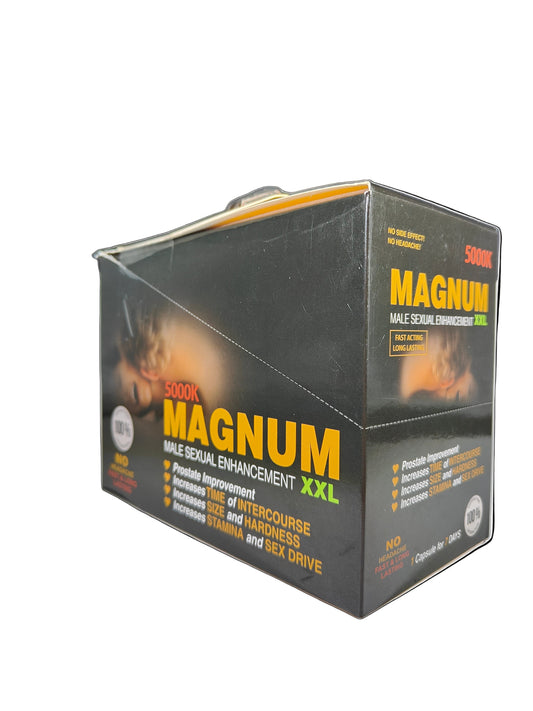 Front View of Magnum XXL 5000K display box, a premium stamina and energy enhancement.