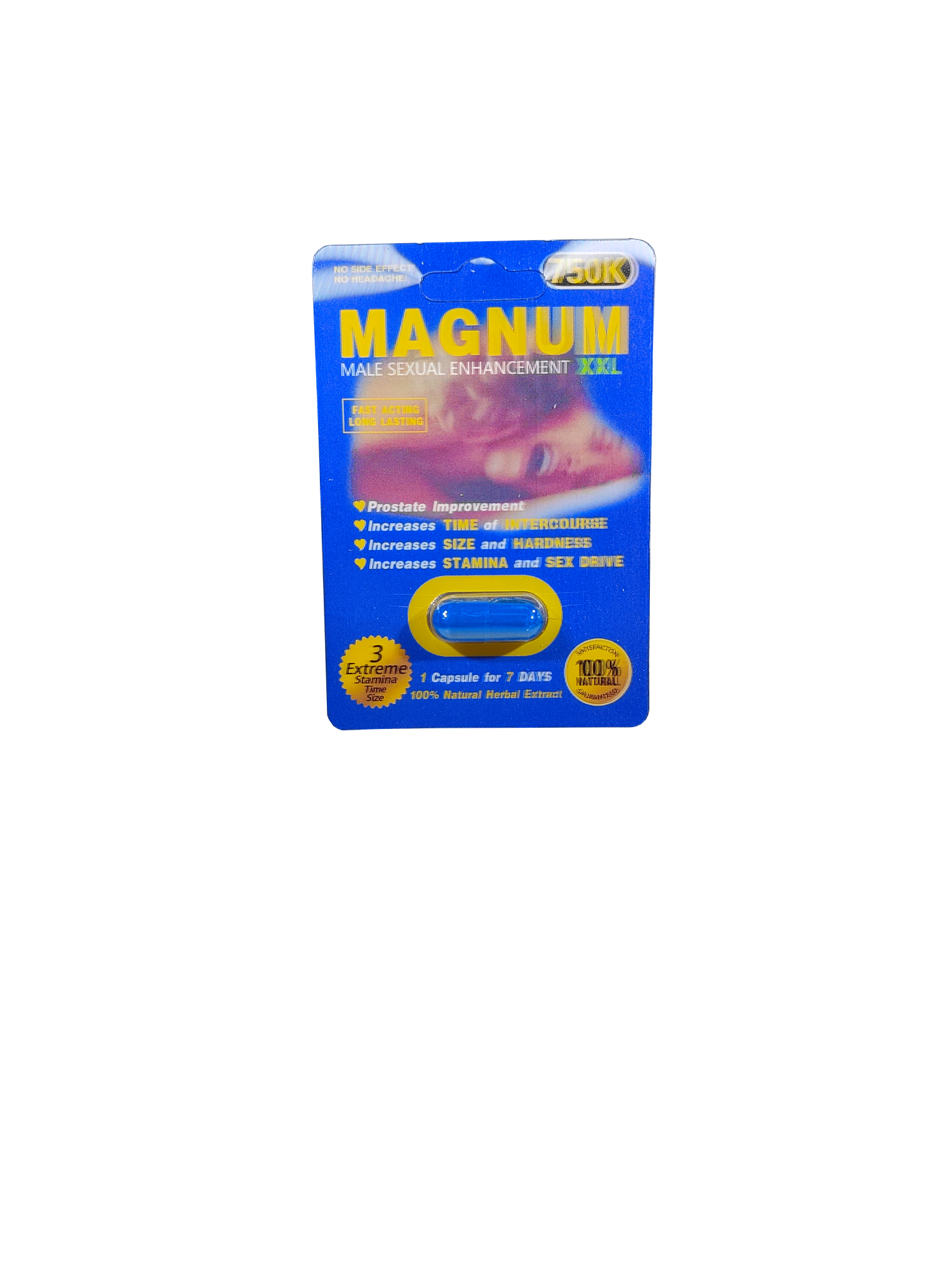 Single capsule packet Magnum 750K XXL Blue male enhancement supplement product 