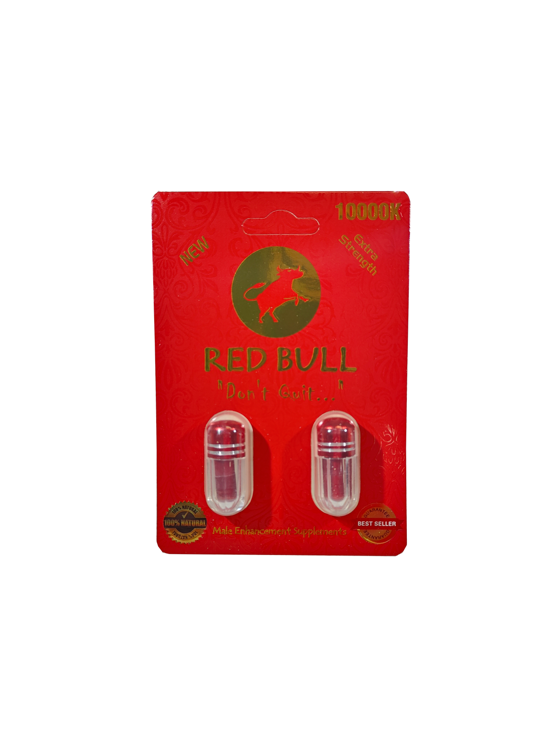 Double capsule packet of Red Bull 10000K, a Male stamina enhancement supplement pill.