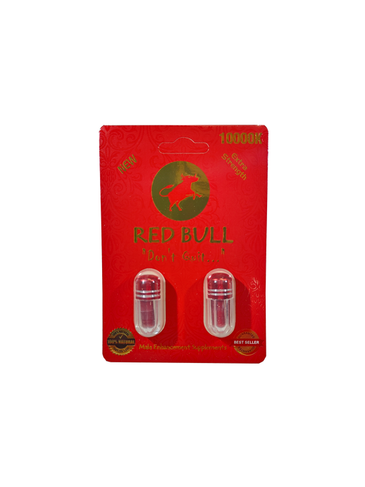 Double capsule packet of Red Bull 10000K, a Male stamina enhancement supplement pill.