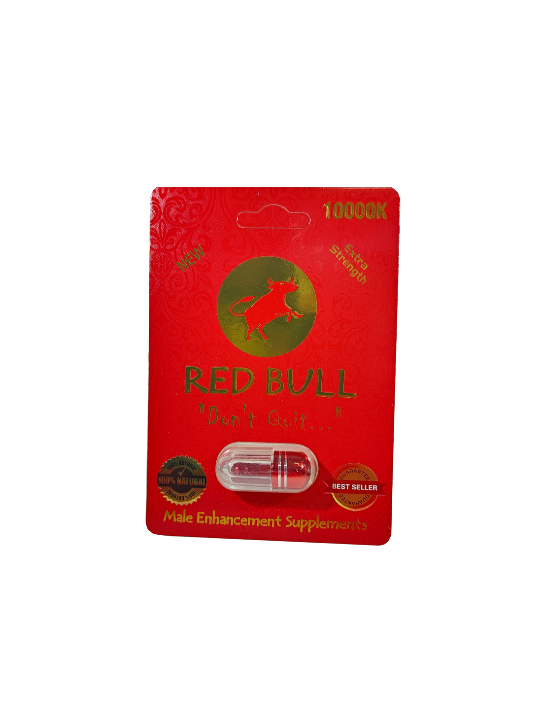 Single capsule packet of Red Bull 10000K, a male stamina enhancement supplement pill.