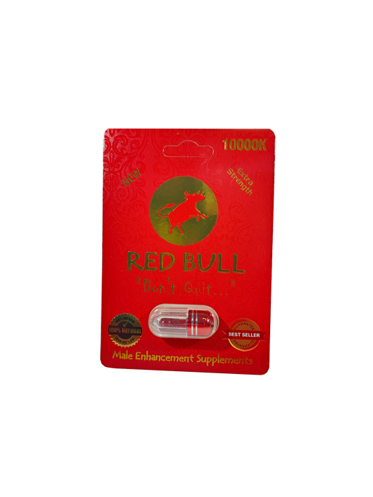 Single capsule packet of Red Bull 10000K, a male stamina enhancement supplement pill.