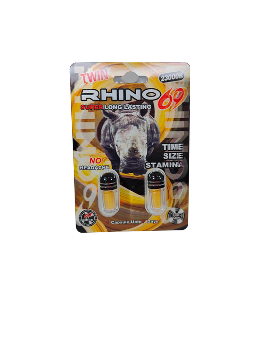 double capsule packet of Rhino 69 23000K, a new male enhancement supplement in the form of a pill.