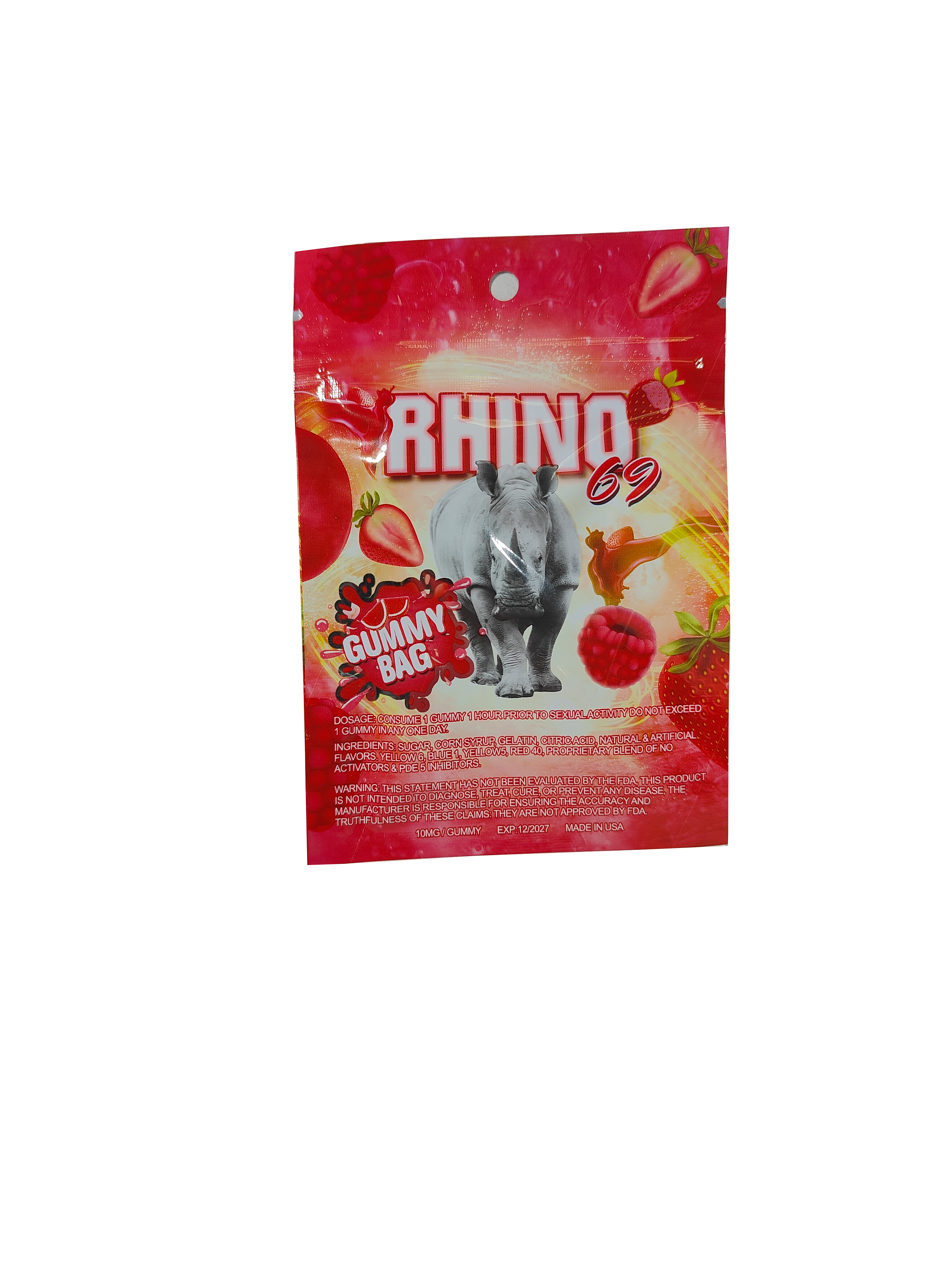 Single Packet of Rhino 69 male enhancement supplement gummies.