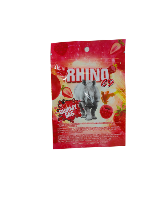 Single Packet of Rhino 69 male enhancement supplement gummies.
