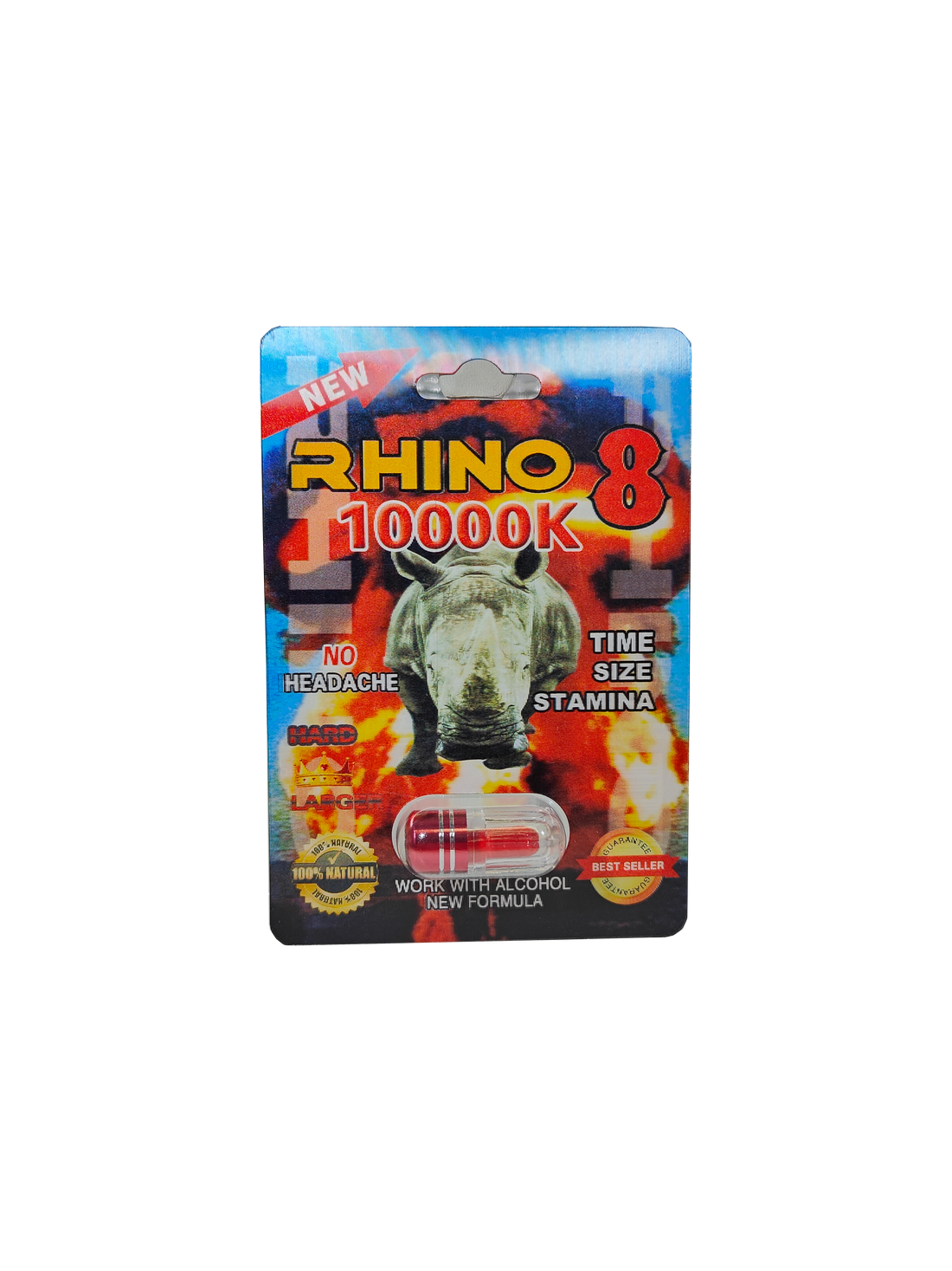 Single capsule packet of Rhino 10000K, a male enhancement supplement pill.
