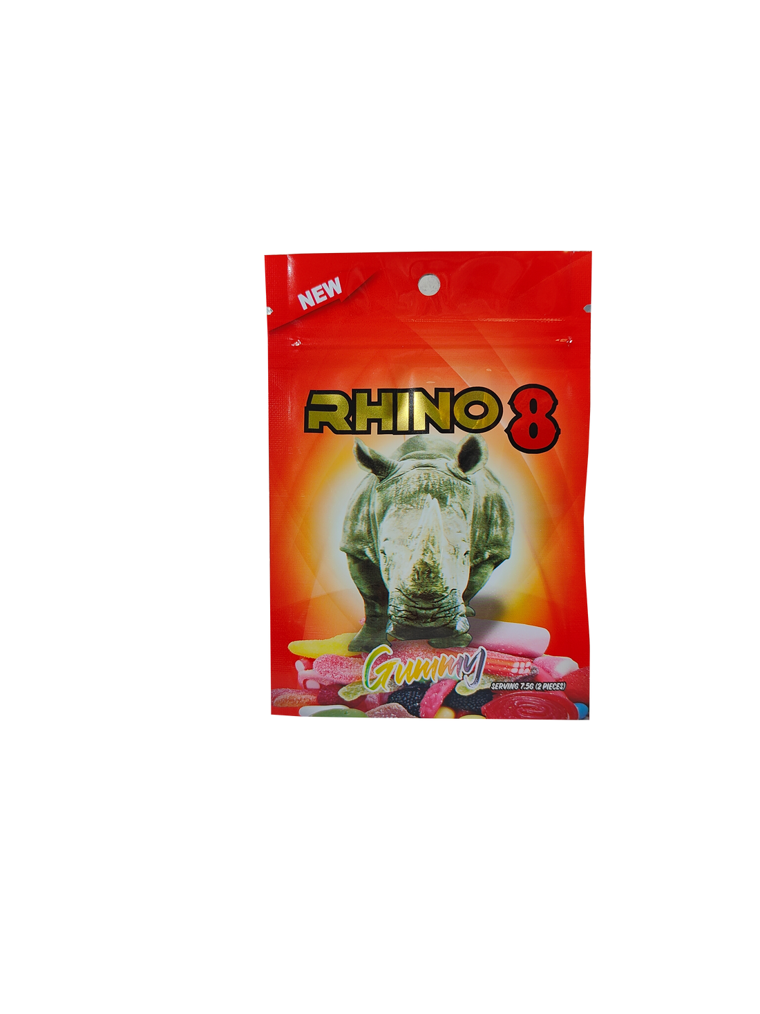 Single packet of two Rhino 8 male sexual enhancement gummies.