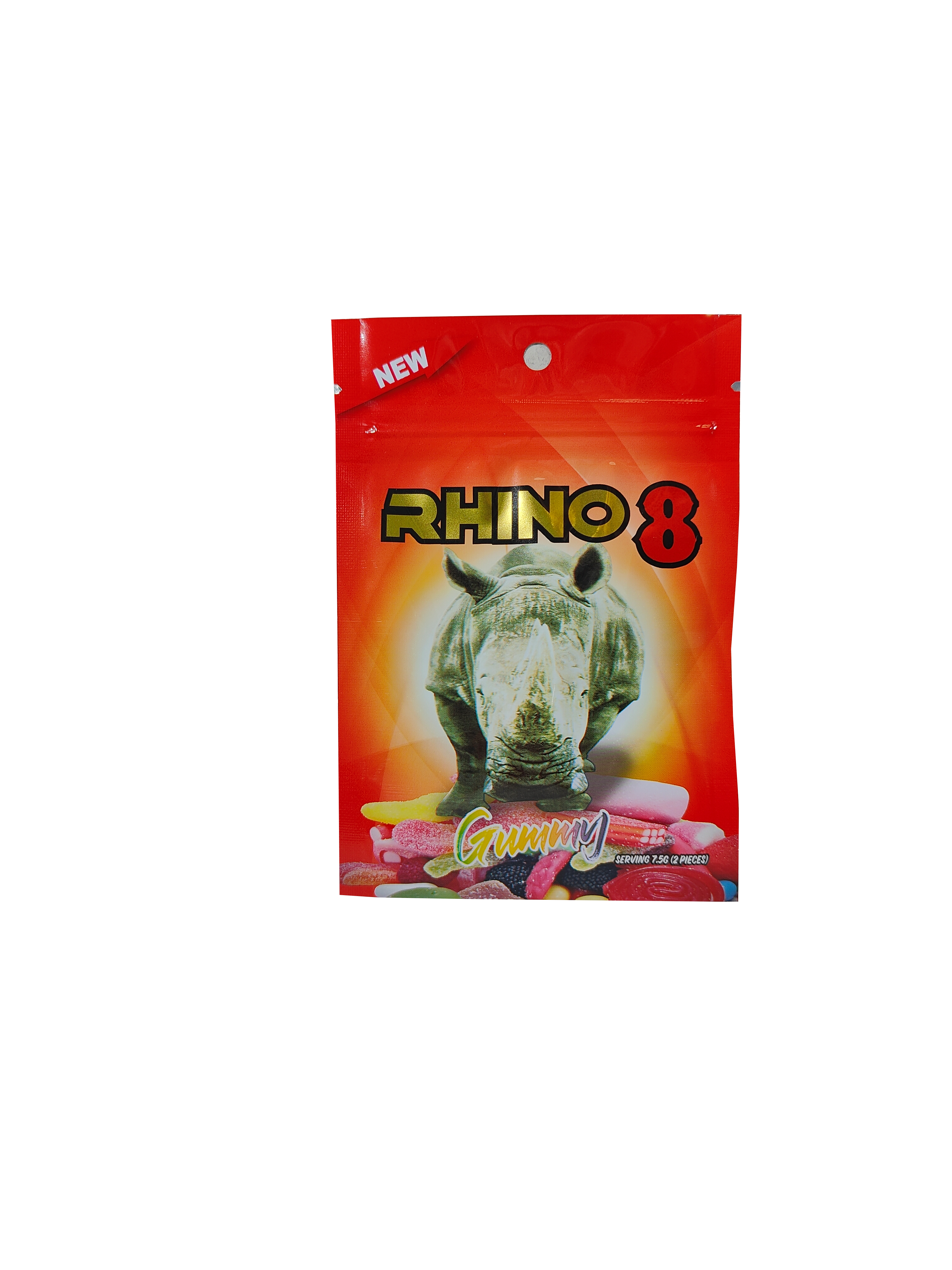 Single packet of two Rhino 8 male sexual enhancement gummies.