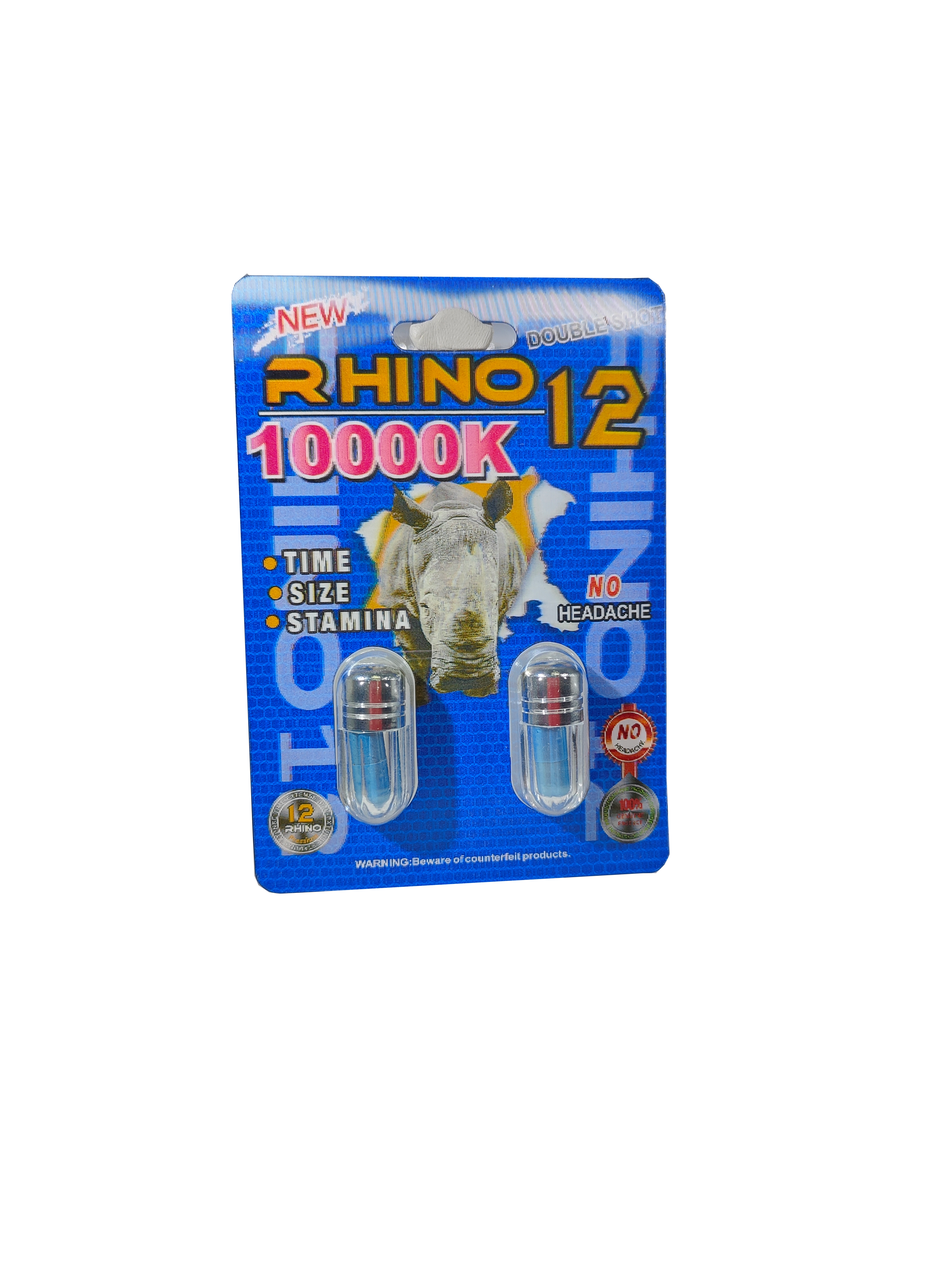 Double capsule packet of Rhino 12 10000K, a new male enhancement supplement pill.