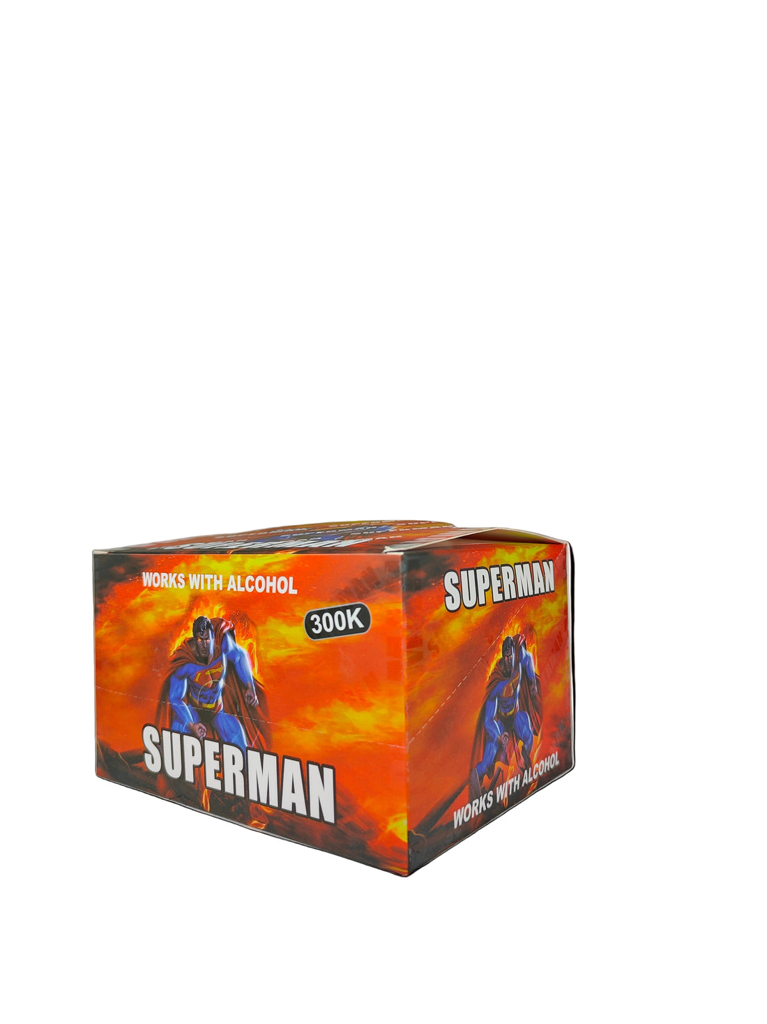 Front view of Superman Titanium 300K Male Enhancement Shots, a display box of premium male enhancement supplements.