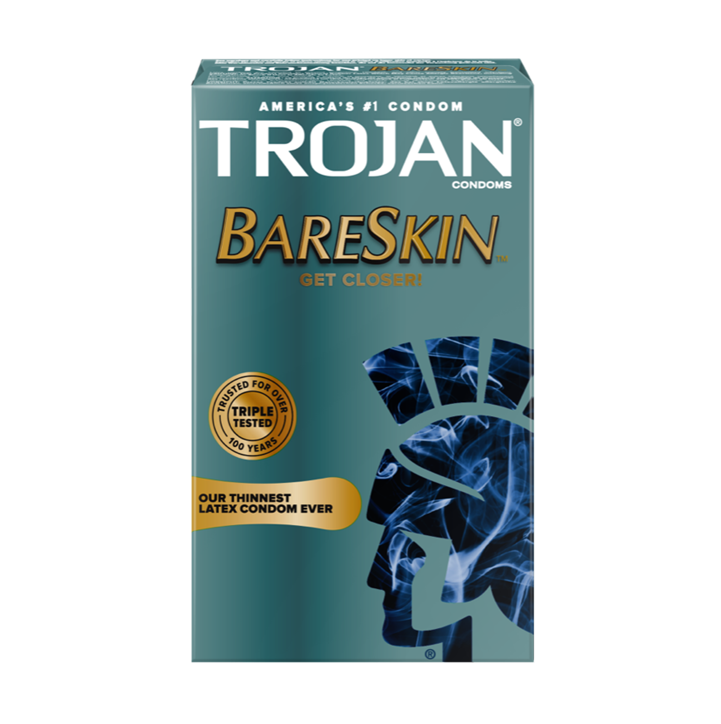 Front View of Trojan Bare Skin Non Lubricated Latex Condoms box