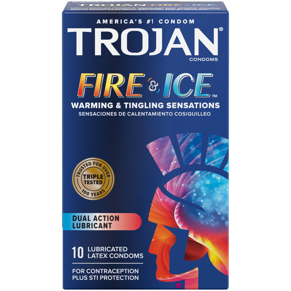 Front View of Trojan Fire and Ice Lubricated Latex Condoms box