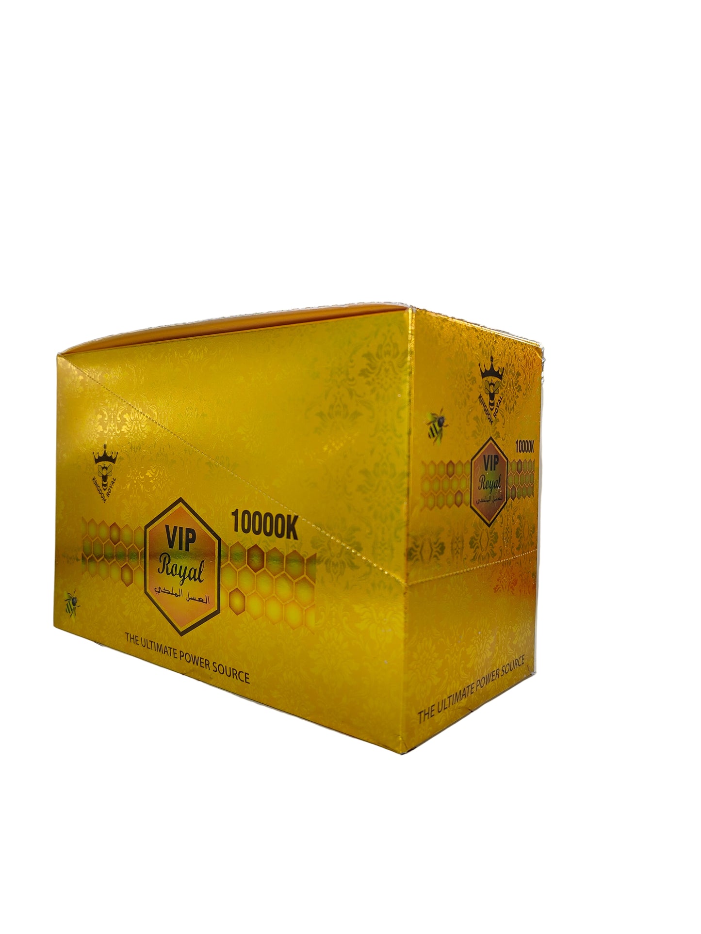 Front view of VIP Royal 10000K display box, a new male stamina enhancement supplement in pill form.