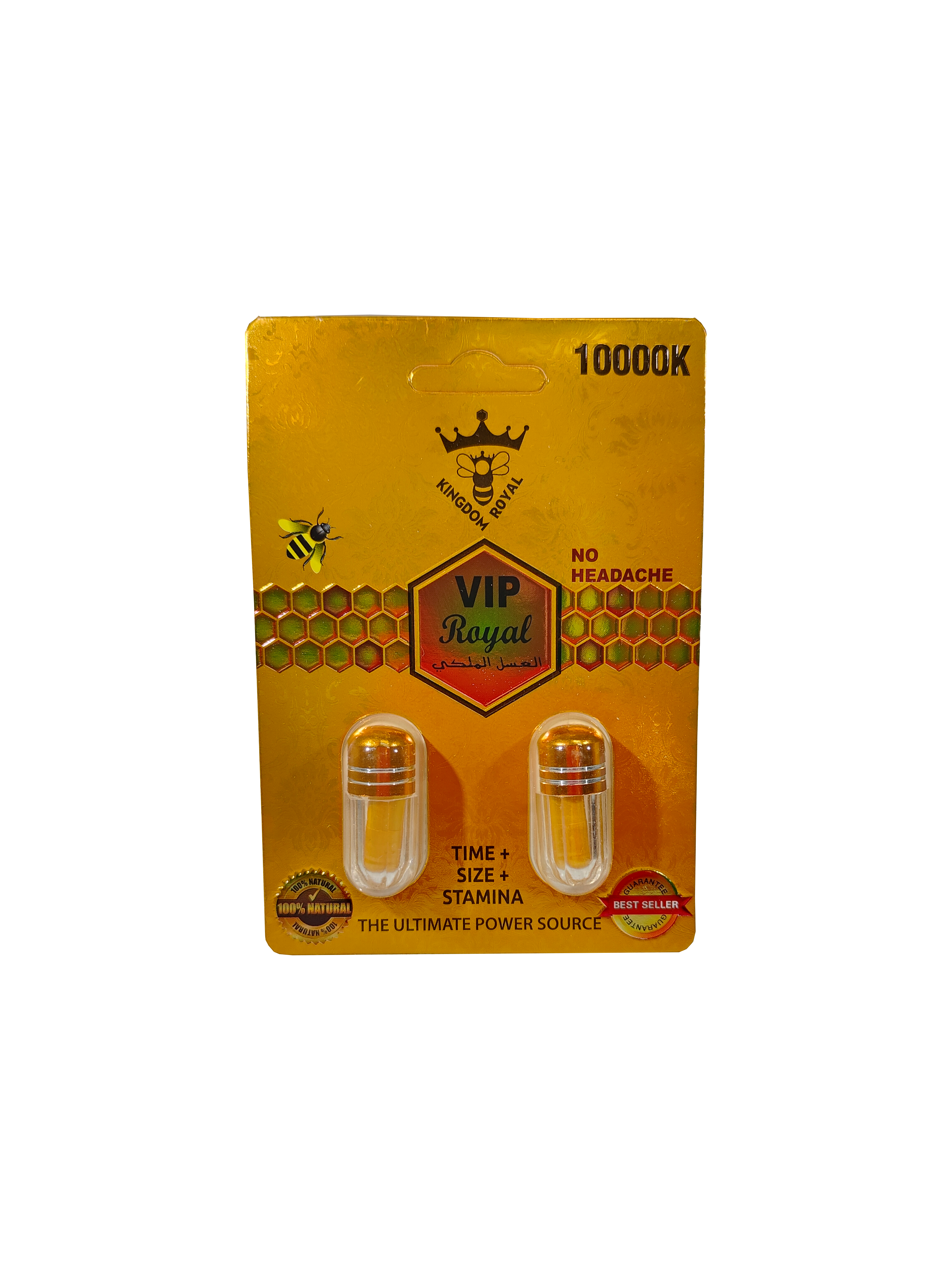 Double capsule packet of Kingdom Royal VIP Royal 10000K, a male stamina supplement pill.