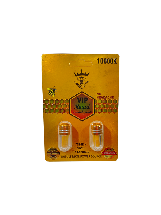 Double capsule packet of Kingdom Royal VIP Royal 10000K, a male stamina supplement pill.
